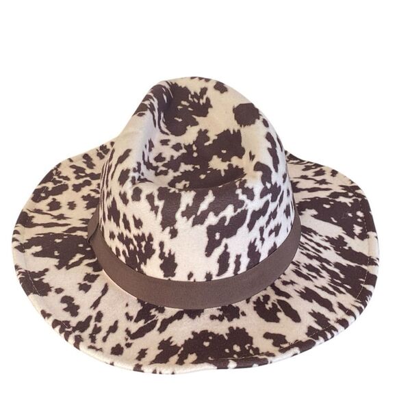 Brown & Ivory Beige Cow Print Brown Band Western Cowboy Hat NWT